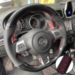 DIY Auto roolikatte s&uuml;sinikkiust nahk Volkswagen Golf 6 GTI MK6 VW Polo GTI Scirocco R Passat CC R-Line 2010 jaoks Red Thread
