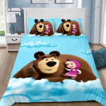 Masha ja Karu 3D-prinditud tekikott padjap&uuml;&uuml;r Voodipesukomplekt &Uuml;heinimese T&auml;iskasvanu Queen King Magamistoa Dekooriks AU Single 140x210cm