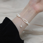 Naturaalne barokk-mageveep&auml;rli k&auml;ev&otilde;ru K&auml;sitsi kootud kahekihiline k&auml;ev&otilde;ru Naiste ni&scaron;idisaini tunnetusega S925 h&otilde;be 16cm? extension chain 3cm gray