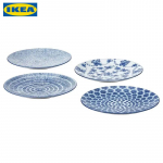 IKEA ENTUSIASM Sinised mustrilised taldrikud, 4 tk