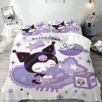 Kuromi tr&uuml;kitud koomiksilina lastele armastusv&auml;&auml;rne Sanrio pehme kohandatav voodipesu eritellimusel valmistatud kodu magamistuba EU Single(135*200cm)3pcs