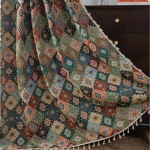 K&auml;sit&ouml;&ouml; Geomeetrilise P&auml;randi Kardinad - Vanaaegse Teemandimustriga Valgust Filtreerivad Paneelid | K&auml;sitsi Valmistatud Erkeriakna Kardinad (Konksud/&Ouml;&ouml;sid/Tunnel) 1.5x1.6MHook Top