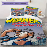 Werner koomikamustriga voodipesukomplekt tekikott padjap&uuml;&uuml;r kodukaunistus s&uuml;nnip&auml;evakingitus (1 * tekikott + 2 * padjap&uuml;&uuml;r ilma t&auml;idiseta)245 135x200cm