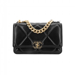 Chanel 19 kott Woc 23p Teemantmustriga Nupuga Versioon Lamba Nahast Materjal Koti Kett &Uuml;he &Otilde;la Messengeri Kott Naiste Stiil Must Gift Set(Basic Set+Box+Shopping Bag) must