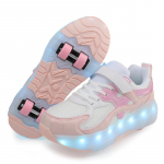 Tossud Led Light Kingad Laste Lapsed Poisid T&uuml;drukud USB Laadimine Helendavad Spordi Rattad &Otilde;ues Parkour Rulluisukingad 29 roosa