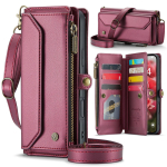 CaseMe (C36) Ristkeha rahakott &uuml;mbris iPhone 13 14 15 16 Pro Max jaoks T&otilde;mblukuga randmepael Mitmeotstarbeline klapp PU nahk Kaardipesa Hoidja Kate Kaitsja For iPhone 14 veinipunane v&auml;rv
