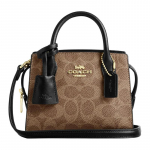 COACH Andrea 16 T&otilde;mblukuga kinnisus Br&auml;nditud logo Kaetud l&otilde;uend Crossbody &otilde;lakott V&auml;ike Naiste Beež ja must must