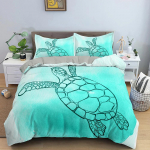 3D Merikilpkonna Voodipesukomplekt Ps&uuml;hhedeelse Loomaga Tekikate Queen King Suuruses Tekikate Twin Full Suuruses 2/3tk Pol&uuml;ester Tekikate 140x200cm
