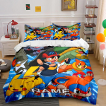 3-osaline personaalse nimega Pokemoni multikaprindiga voodipesukomplekt Tekikott 1 Tekikott 2 Padjap&uuml;&uuml;ri T&auml;iskasvanute ja Laste Voodipesukomplekt Luksuslik EU Twin 135X200cm