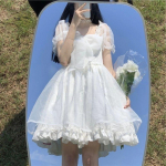 Jaapani armas armas t&uuml;druk Lolita Puff varrukatega kleit Valge Kawaii Tutu printsessi kleit Lolita haldja kleit Korea valge kleit S valge