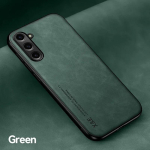 Luksuslik Nahk&uuml;mbris Samsung S25 S24 S23 Ultra FE A56 A55 A36 A35 A26 A15 A16 5G jaoks Kaas Metallplaadist Toega Autohoidik Samsung S23 Ultra roheline