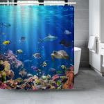 Delfiinide du&scaron;ikardin Sinine veealune maailm mereelu pol&uuml;esterkangast laste ookeaniteemaline vannitoakujunduse komplekt 12 konksuga (as the picture,W180xH180cm)