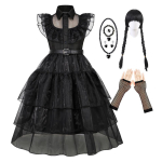 Wednesday Addamsi laste cosplay kost&uuml;&uuml;m &scaron;ifoonkleidiga Halloweeni pidudeks 110cm