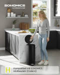 SONGMICS 30L &uuml;mmargune pr&uuml;gikast 15 pr&uuml;gikotiga, metallist pedaal, eemaldatav plast&auml;mber, k&auml;epide, pehme sulgumisega kaas, teras, tindimust must