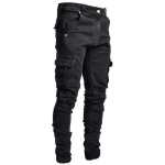 Meeste Mitme Taskuga Vabaaja Kitsad Meeste P&uuml;ksid Stiilsed Trendibr&auml;ndi Meeste Cargo Kitsa S&auml;&auml;rega Denim P&uuml;ksid Elastsed Slim Fit Teksad L must