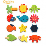 12 tk Multifilmi mustriga puidust k&uuml;lmkapi magnetkleebised lastele hariv m&auml;nguasi