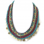 Les Tr&eacute;sors De Lily [N8140] - Collier cr&eacute;ateur 'Alta&iuml;' rouge turquoise dor&eacute; t&uuml;rkiissinine