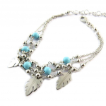 Les Tr&eacute;sors De Lily [P1940] - Bracelet Argent 'Navajos' turquoise argent&eacute; (rhodi&eacute;) - 3 rangs t&uuml;rkiissinine