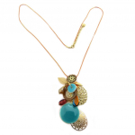Les Tr&eacute;sors De Lily [P8447] - Collier Sautoir Cr&eacute;ateur 'Altai' turquoise marron dor&eacute; - 75 cm- motif 11 cm t&uuml;rkiissinine