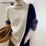 Naiste kaelusega kampsunid korea moe laisk oaf s&auml;rk, naiste vabaaja plaaster, kootud soojad džemprid One Size sinine