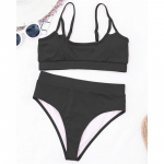 Seksikas soonikuga k&otilde;rge v&ouml;&ouml;kohaga bikiinid naiste ujumistrikoo, naiste ujumisriided, kaheosaline bikiinikomplekt, polsterdatud supluskost&uuml;&uuml;m S must