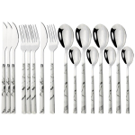 16 tk roostevabast terasest peegliga poleeritud lauan&otilde;ude komplekt puidust k&auml;epidemega s&ouml;&ouml;giriistade komplekt noad Kahvlid Lusikas h&otilde;ben&otilde;ude komplekt valge/h&otilde;be