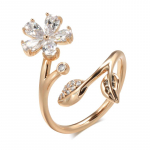 Valge tsirkoon Flower Open Finger S&otilde;rmused Naiste pidu Pulmaehted Mood Kuldsed aksessuaarid