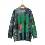 Harajuku Retro naiste s&uuml;gistalv moer&otilde;ivad Vintage lillemustriga &uuml;mmargune kaelus, pikkade varrukatega kootud kampsunid, daami lahtised pulloverid 4XL