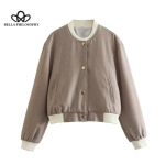 Vertikaalse kraega topelttaskuga kontrastne Biker Aviator jope naiste topp S pruun