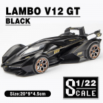 1:22 Scale Lambo Vision Gran Turismo V12 GT Simulatsioon Sprot Autosulamist mudel Auto Modifitseeritud Diecast M&auml;nguasi Valgus ja Heli Laste kingitus 1/22-20.5x9.5x4.5cm must