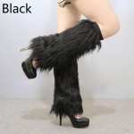 Naiste Lolita Rave Fluffies Kunstkarusnahast jalasoojendajad Soojendavad jalavarrukad Saapakate Talvine Harajuku 25cm must