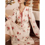 MISHOW prantsuse stiilis lilledega tr&uuml;kitud s&uuml;giskleit 2023 &otilde;huke V-kaelusega pikkade varrukatega pitsn&ouml;&ouml;biga n&ouml;&ouml;pn&ouml;&ouml;biga naiste kleit Lady Midi MXC41L1561 S