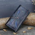 Ehtsast nahast Dragonfly surutr&uuml;kiga rahakotid Vintage kaardihoidja rahakott meestele, naistele 19cm*10cm*2cm tumesinine v&auml;rv
