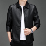 Casual Fashion Pruun Faux Pu Fashion Nahkjakk Meeste Klassikalised mantlid Meeste r&otilde;ivad XXXXXL must