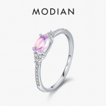 MODIAN 925 h&otilde;bedane roosa MoonStone elegantsed virnastatavad s&otilde;rmused igavikupaelad naistele j&otilde;ulukingitused peened ehted 5 h&otilde;be