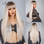 ALAN EATON Long Straight Brown Ombre Blonde Hall s&uuml;nteetilisest juustest parukad tukkidega Pikad naiste Darty Parukad Daily Cosplay Parukad Kuumakindlad Fiber Parukad