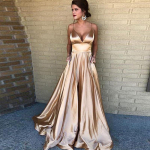 Moodne naiste seksikas V-kaelusega &uuml;hev&auml;rviline rihmaga &otilde;htukleit M kuld