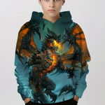 Moodne v&auml;rviplokiga m&auml;ngupult 3D-print Armas ja hubane kapuuts lastele poisile, hoiab teda soojas ja stiilne lapse kapuutsiga s&auml;rktopsid, riided 140