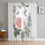 Linnuga roosikimp L&auml;bipaistva akna kardinad elutuppa Magamistoa Moodsad Voile T&uuml;llkardinad Kangast kardinad k&ouml;&ouml;ki 135W x 114H(cm)