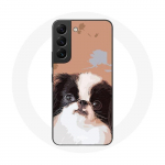 &Uuml;mbris Samsung Galaxy S21 FE jaapani spanjeli musta ja valge koera t&otilde;ugu jaoks