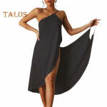 Naiste rannakleit varrukateta &uuml;hev&auml;rviline &otilde;lgadeta seljata avar hingav &uuml;hes t&uuml;kis kattav bikiinid puhkusele libiseva risti m&auml;hitud midikleit XL arbuusipunane v&auml;rv