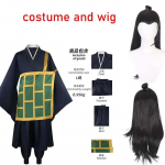 Geto Suguru Cosplay kost&uuml;&uuml;m Must Sinine kimono Koolivorm Anime Riided Halloweeni Kost&uuml;&uuml;mid Naistele Mees L-(Full set+wig)