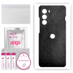 apgo Protective Skin Sticker for the back compatible with Motorola Moto G200 5G, Wrap Film, Foil, Vinyl - Pattern Black Leather
