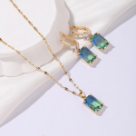 3-osaline komplekt Moe-ruudu imitatsiooniga turmaliinist rippuvad k&otilde;rvar&otilde;ngad ehtekomplektid naistele peo ripatsiga kaelakee tarvikud kuld