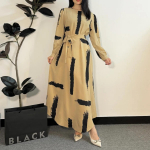 Moslemikleit Naiste palvekleidid Abayas Moodsad naiste O-kaelusega A-kujulised vabaaja pikad Ramadani maksikleidid v&ouml;&ouml;ga S khaki
