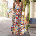 Naiste libisemiskleit Maxi pikk kleit Retromustriga prindiga kleit kevad-suvi V-kaelusega vaba aja veetmiseks XS roheline