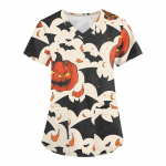 Naiste mood V-kaelusega l&uuml;hikeste varrukatega t&ouml;&ouml;riided taskutega Halloweeni tr&uuml;kitud topid S