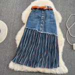 Design Sense drapeeritud ja mitmek&uuml;lgne &scaron;ifoonist plisseeritud &otilde;mmeldud teksaseelik kevadis, &otilde;huke ja ebaregulaarne keskmise pikkusega A-kujuline seelik 5XL sinine
