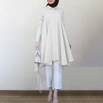 Moslemid riided Naiste kleidid &Uuml;hev&auml;rvilised pikkade varrukatega s&auml;rk vabaaja taskumantel Musulman Dubai moslem Kaftan moslemi pluus rev&auml;&auml;riga Oversize S valge