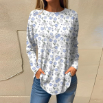 Naiste T-s&auml;rgid S&uuml;gises vabaaja pikkade varrukatega s&auml;rgid Vintage graafilise tr&uuml;kiga top Pullover L sinine